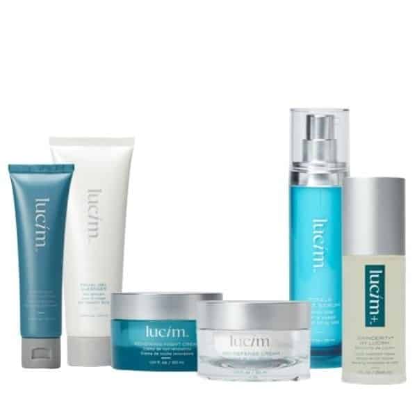 Lucim Full Skincare Set - Range includes face serum, gel cleanser, defense day cream, night cream, exfoliator and skincerity.